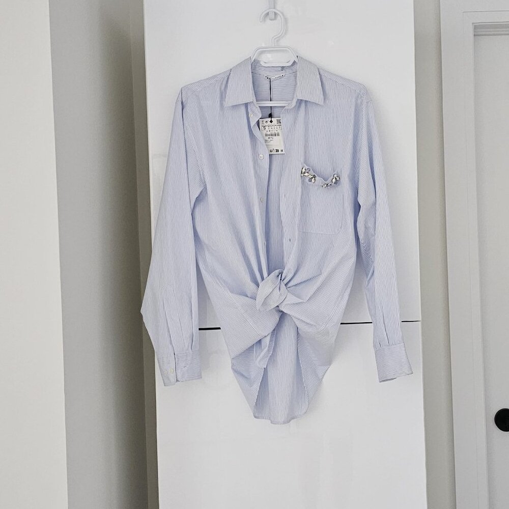 ZARA JEWEL TRIM STRIPED SHIRT-NWT!! 🆕🆕🆕 - Picture 2 of 7